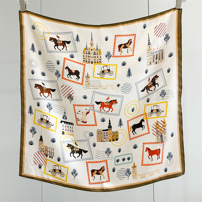 Vintage Fashion Knitwear - 100% MULBERRY SILK 65X65cm Vintage Stamp
