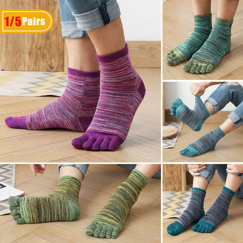Vintage Fashion Streetwear - 1/5 Pairs Man Colorful Toe Happy