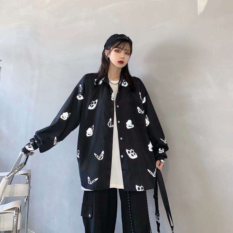 Vintage Fashion Hong Kong - Reflective Design Loose Long Sleeve Women's