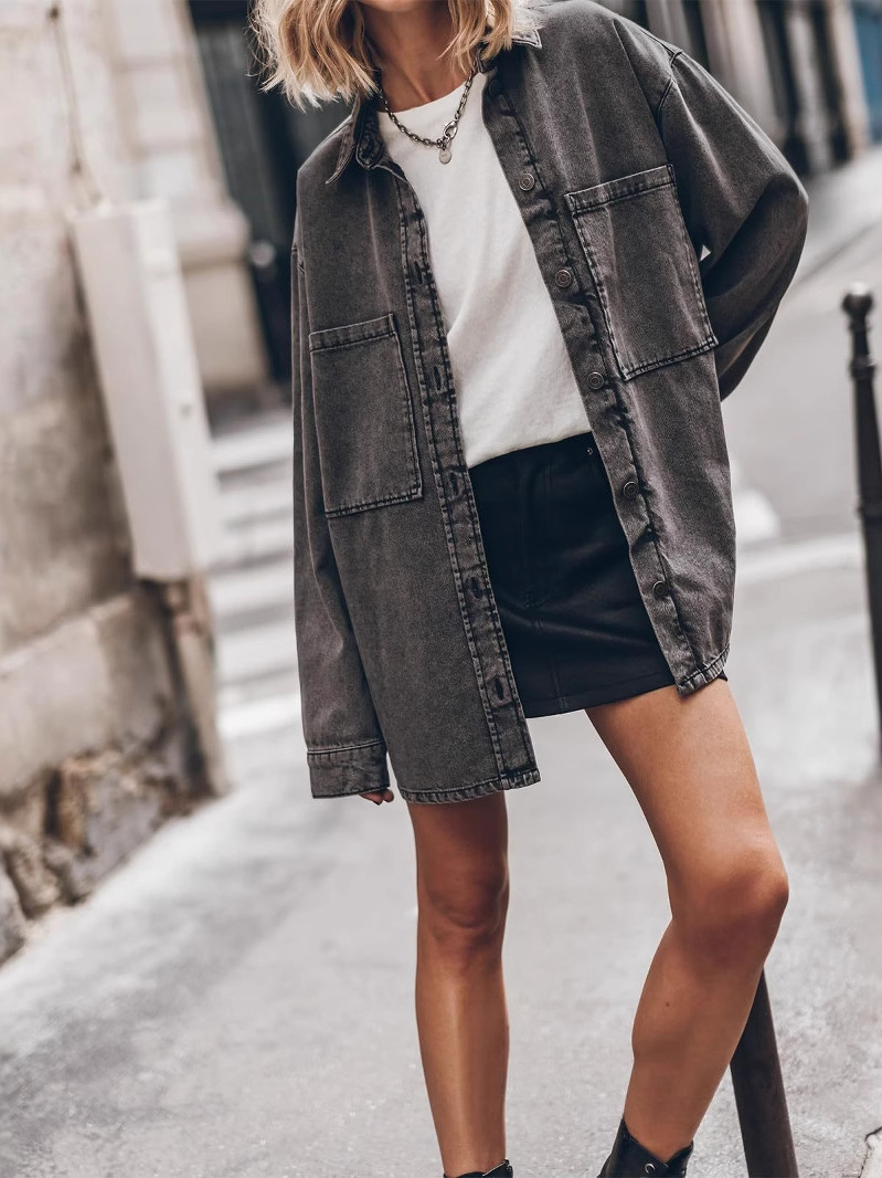 Women's Loose Fit Denim Jacket - Vintage Fashion Hong Kong 评论和价格