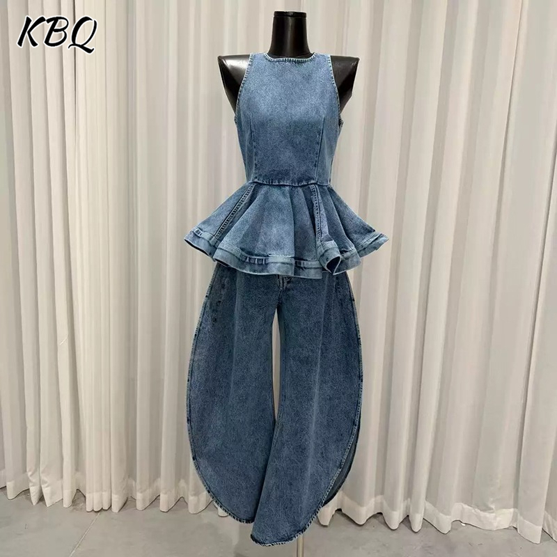 KBQ Blue Spliced Folds Two Pie - Vintage Fashion Style Female 评论和价格
