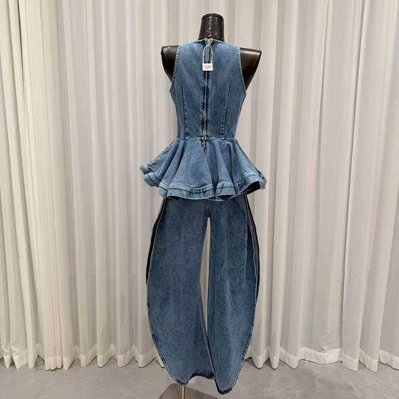 KBQ Blue Spliced Folds Two Pie - Vintage Fashion Style Female 评论和价格