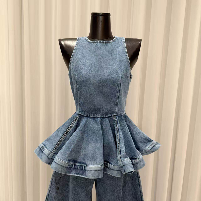 KBQ Blue Spliced Folds Two Pie - Vintage Fashion Style Female 评论和价格