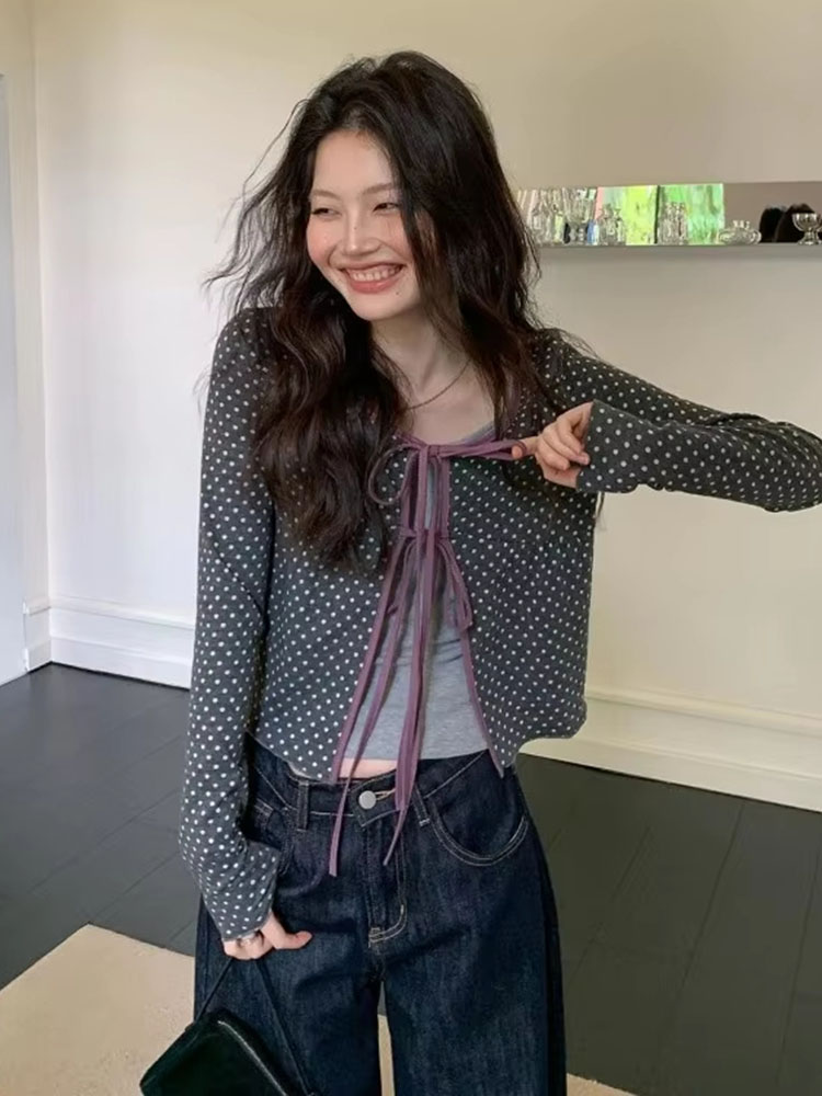 Women Knitted Cardigan Polka D - Vintage Fashion Style Female 评论和价格