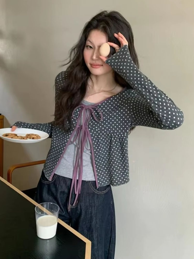 Women Knitted Cardigan Polka D - Vintage Fashion Style Female 评论和价格