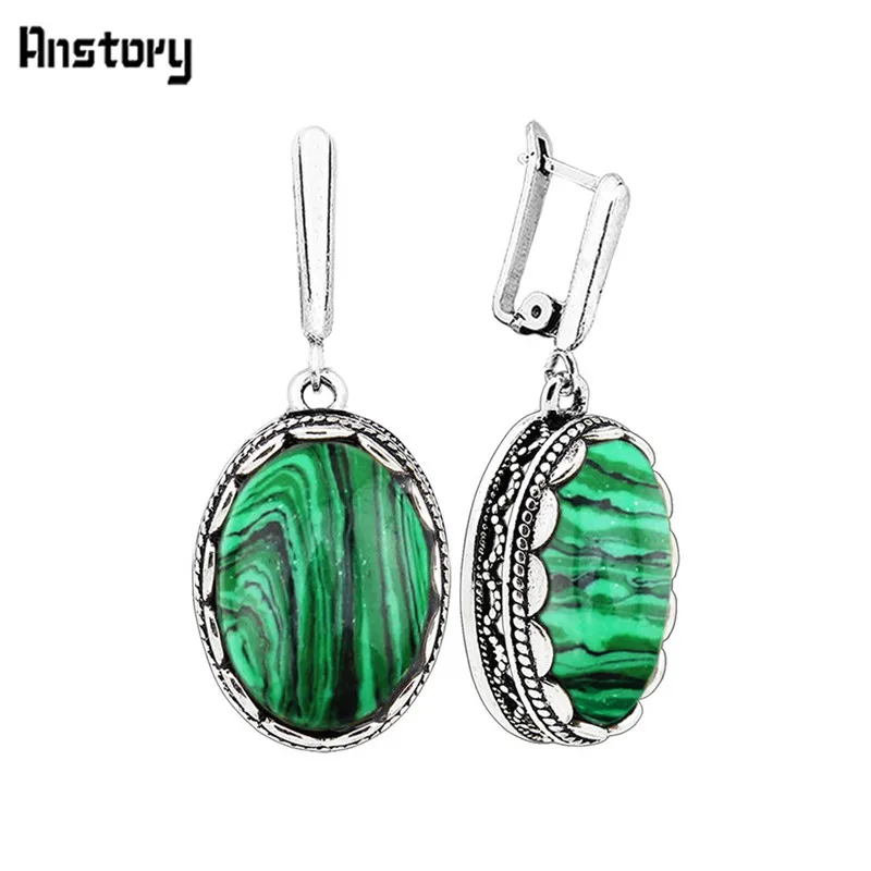 Flower Oval Malachite Dangle E - Vintage Fashion Looks 评论和价格