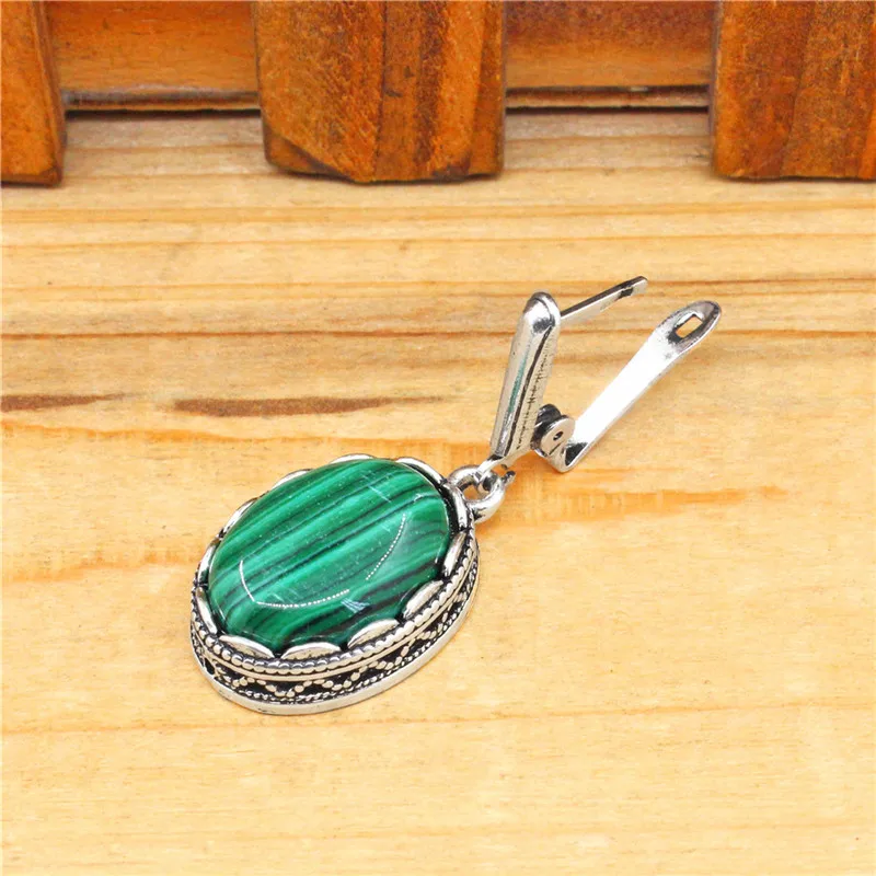 Flower Oval Malachite Dangle E - Vintage Fashion Looks 评论和价格