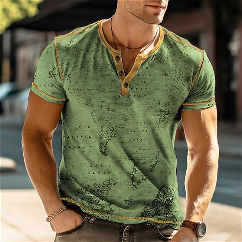 Men's Henry Shirts Funny 3D Pr - Vintage Fashion For Men 评论和价格