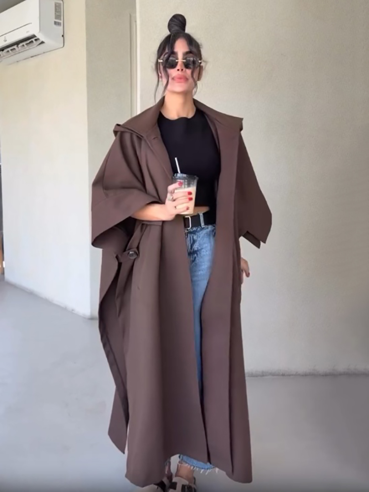 Fashion Solid Cape‑style Long  - Vintage Fashion Style Female 评论和价格